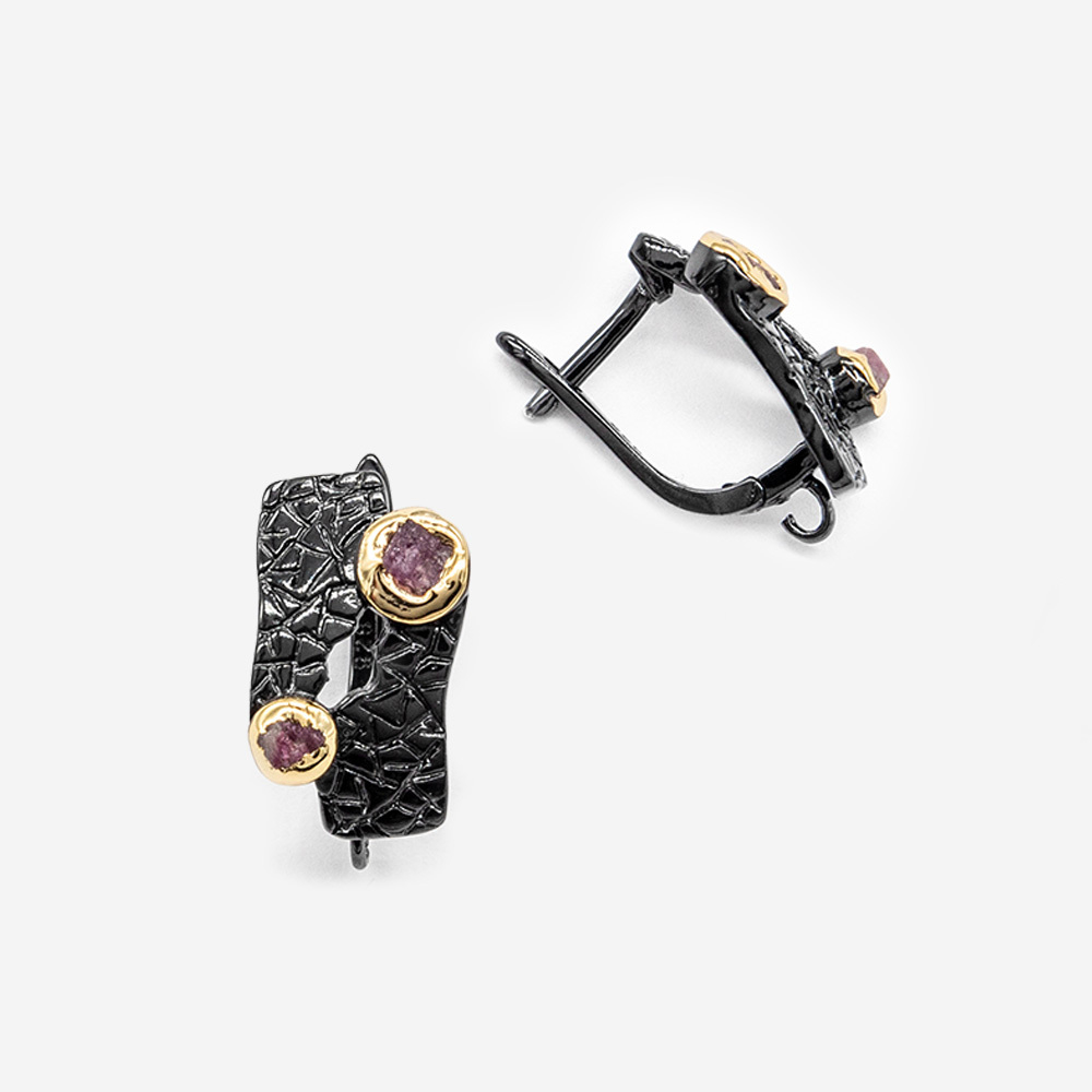 Швензы "Fracture" с натуральным корундом 19,5мм, позолота, gun metal