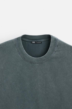 ZARA ТОЛСТОВКА RELAXED FIT С ЭФФЕКТОМ ПОТЕРТОСТИ, ЛИНЯЛЫЙ НЕФТЯНОЙ
