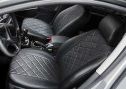 Авточехлы Rival Ромб (зад. спинка 40/60) для сидений Chevrolet Spark III 2009-2016/Ravon R2 2016-н.в., эко-кожа, черные, SC.1006.2