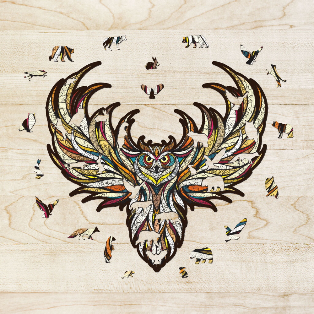 Деревянный, фигурный пазл EWA Мудрая Сова L 40x42 см