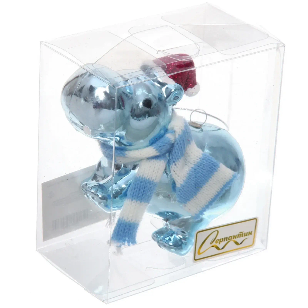 Ёлочная игрушка «Весёлый бегемот» 5*10*8,5 см, Голубой