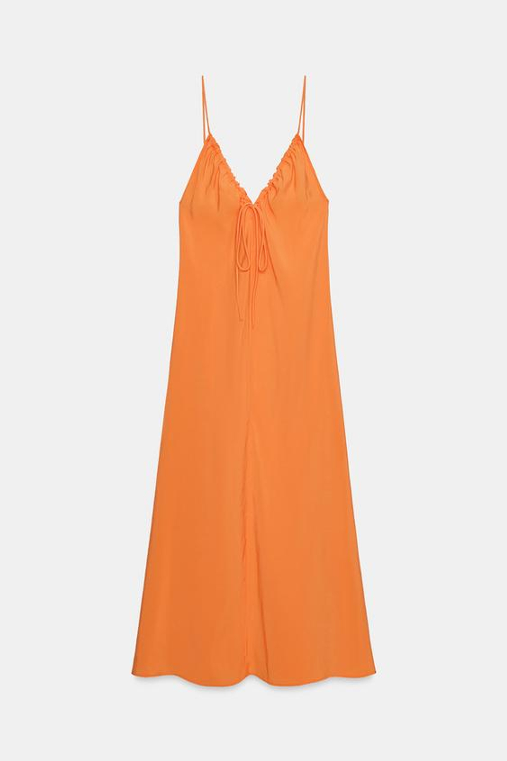 ZARA СТРУЯЩЕЕСЯ ПЛАТЬЕ МИДИ С ЗАВЯЗКАМИ, ОРАНЖЕВЫЙ