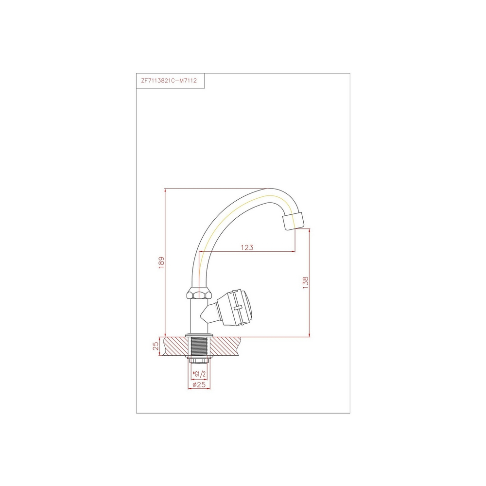 Смеситель для кухни 1/2 кер CN4195 CRON МОНО, п/гайку, ХРОМ