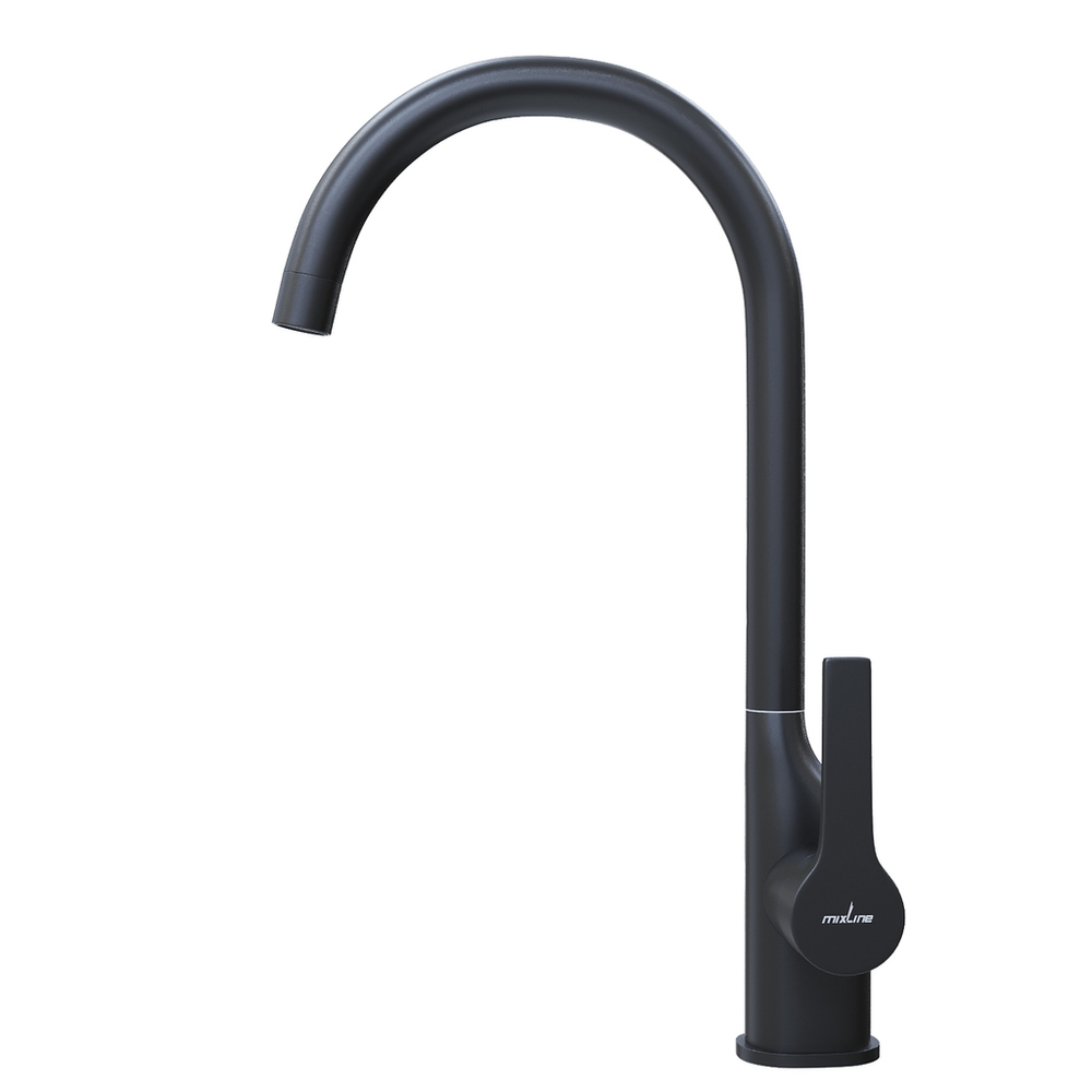 Смеситель для кухни 35k MIXLINE ML23-032 "Round Black" высокий излив боковая ручка ЧЕРНЫЙ