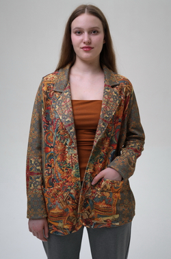 Трикотажный жакет "Четыре стихии", по мотивам фламандского гобелена 17 века "Времена года, четыре стихии"