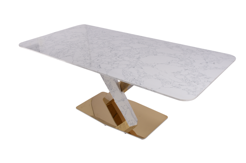 Стол обеденный Ist Casa Интерно Гранд, 200х100х75 см, белый мрамор, золото