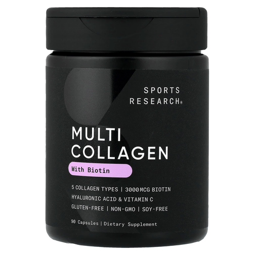 Sports Research, Multi Collagen, коллаген с биотином, 90 капсул