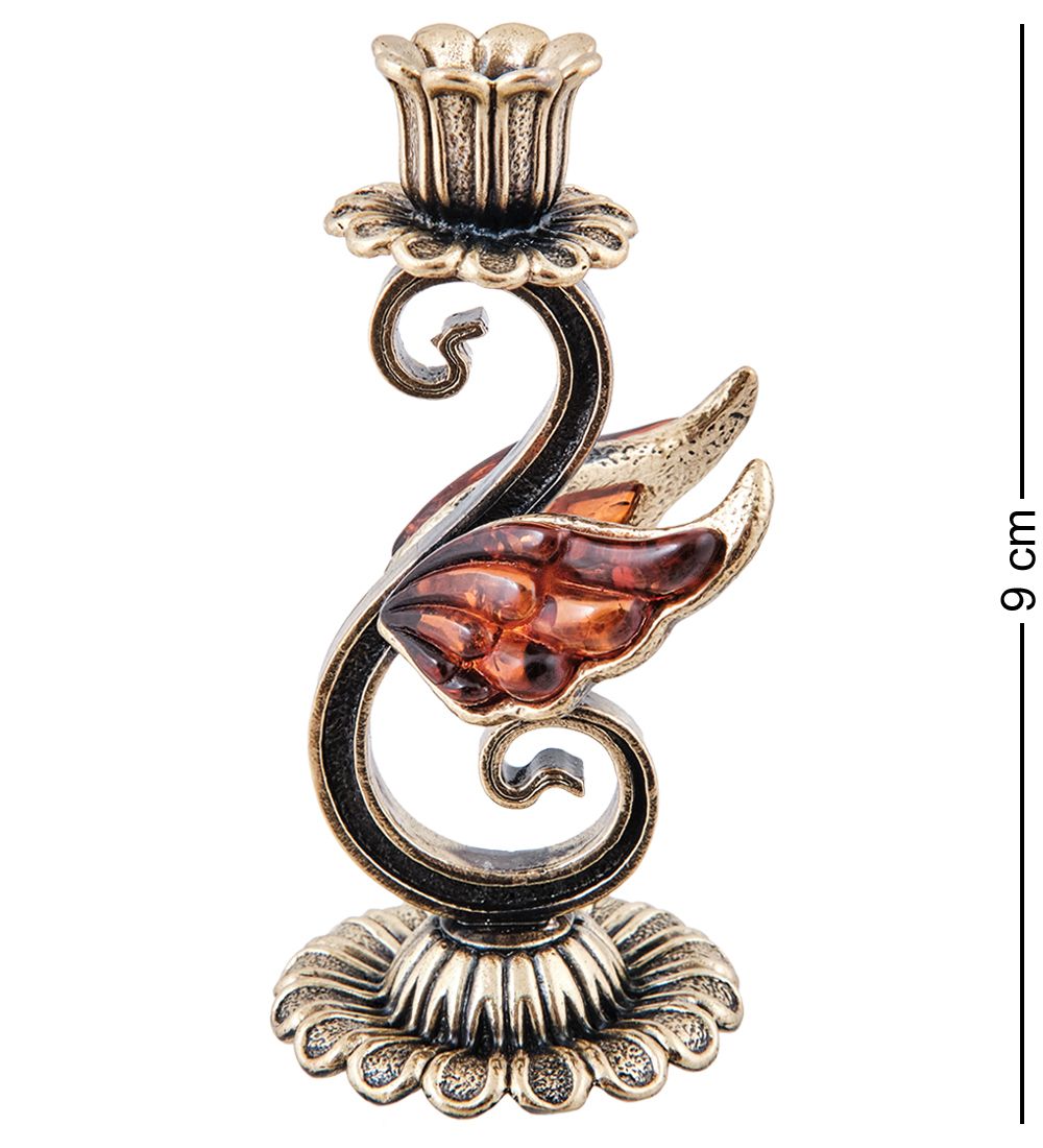 Народные промыслы AM-3968 Подсвечник «Лебединая мелодия» (латунь, янтарь)