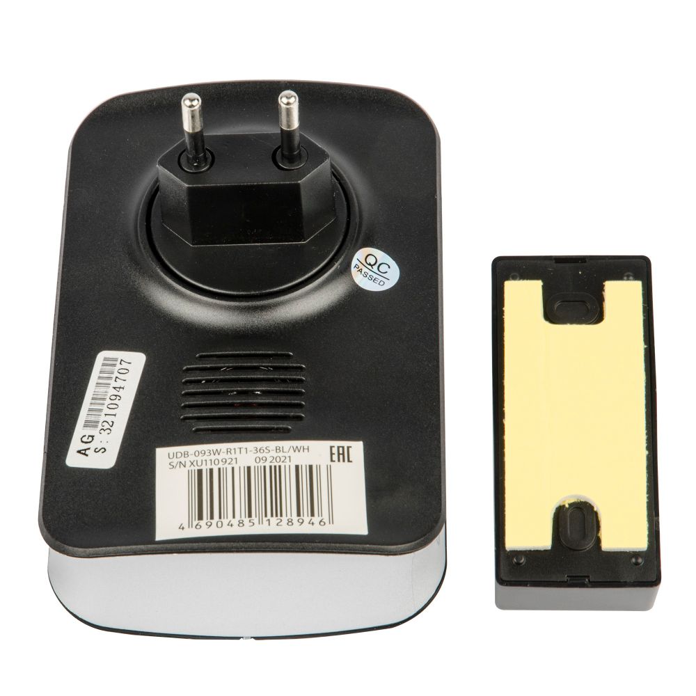 UDB-093W-R1T1-36S-BL-WH Звонок электронный. 220В. 36 мелодий. Блистер. Черный с белым. ТМ Uniel