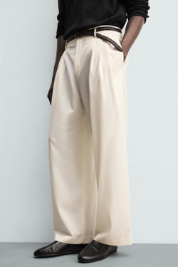 ZARA БРЮКИ СО СКЛАДКАМИ И ШЕРСТЬЮ, ЭКРЮ