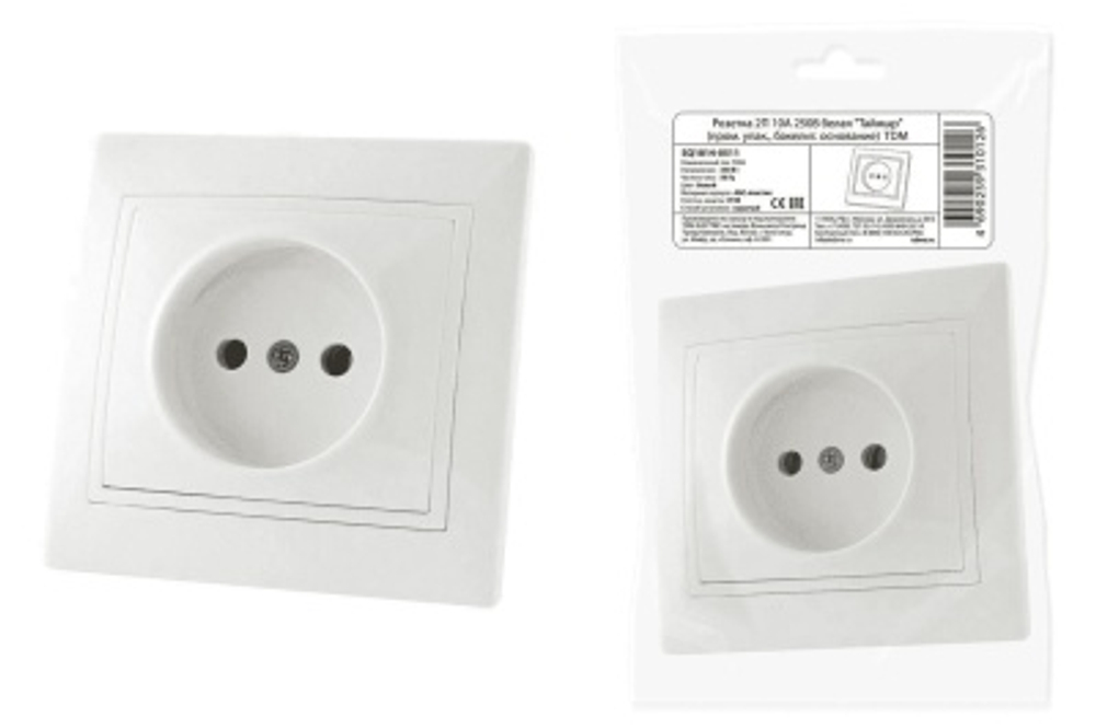 Розетка 2P белая Таймыр 10А (пром. упак, бакелит. основание) 250В TDM
