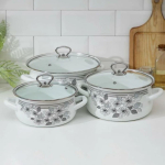 Набор эмалированной посуды 6 пр, кастрюли 2,3,4 л, Керчь, Серебро-1-Экстра стиль