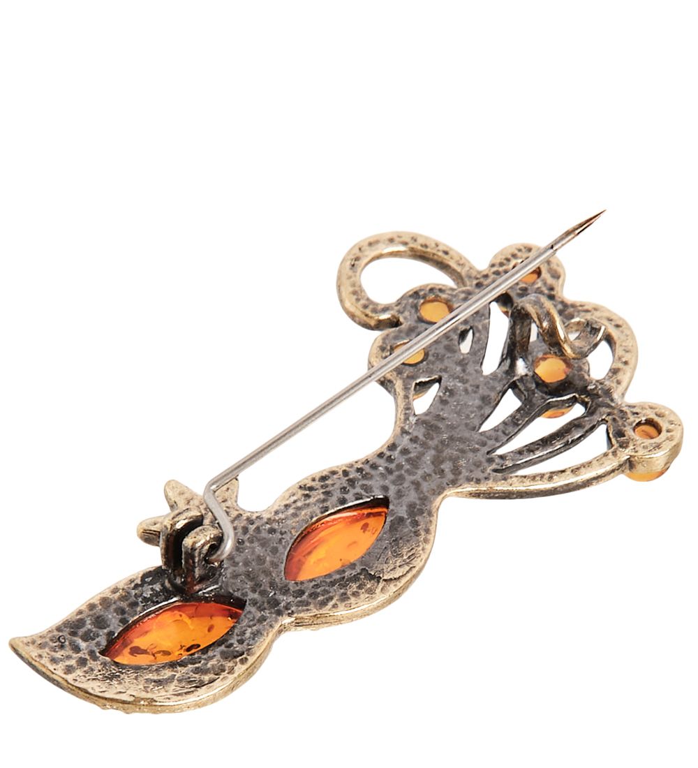 AM-2101 Брошь «Маска-карнавал» (латунь, янтарь)
