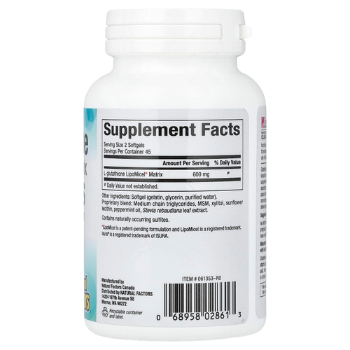 Natural Factors, LipoMicel Matrix, глутатион, 300 мг, 90 капсул