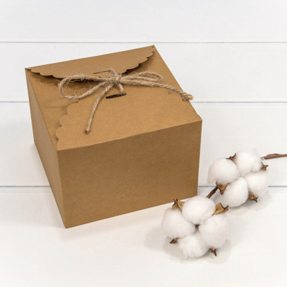 Коробка сборная 14х14х10 см с атласной лентой (Бежевый)