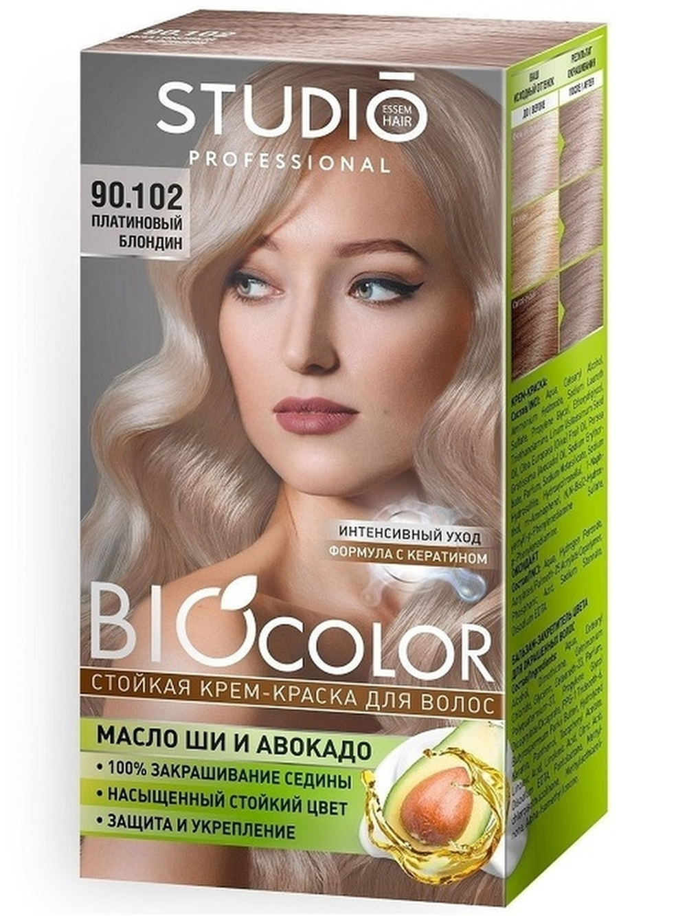 Essem Hair Studio Professional BioColor стойкая крем-краска для волос,90.102 Платиновый блондин, 115 мл