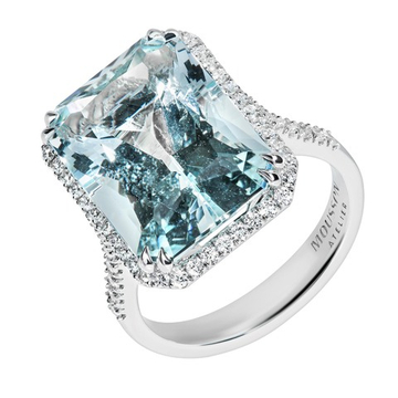 Кольцо с Аквамарином и Бриллиантами, R0070-10/2