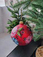 Шар стеклянный "Городецкая роспись" цветы, ручная работа