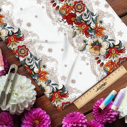 Ткань таффета цветная роспись на белом фоне