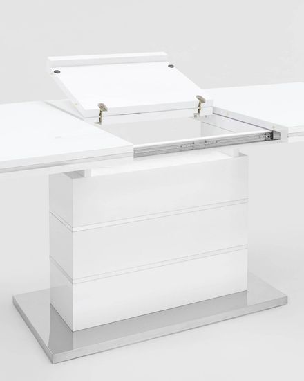 Стол обеденный Dorn раскладной 160-215*90 глянцевый белый