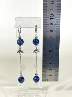 Серьги подвески лазурит с палочкой и листиком