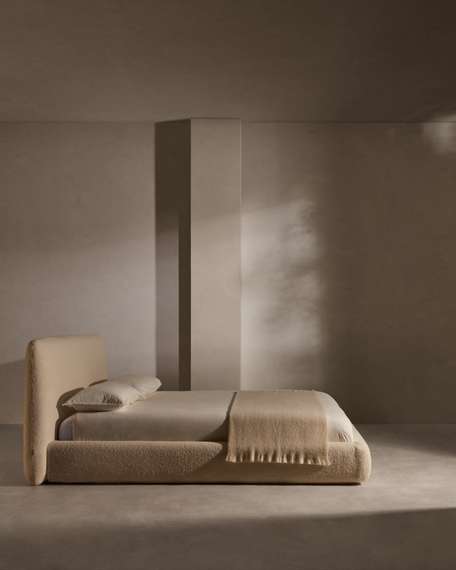 Кровать Martina со съемным чехлом из бежевого букле под матрас 180х200 см