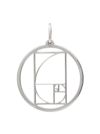 Фото подвески золотое сечение в круге из серебра, вид анфас.
