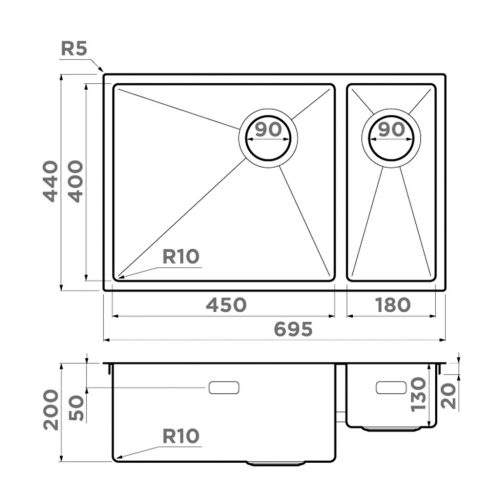 Кухонная мойка Omoikiri Taki 69-2-UIF-LG-L SIDE