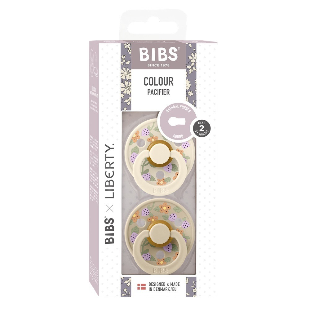Набор пустышек латексных BIBS Liberty Colour, 2 шт. - Strawberries - Ivory Mix 0-6 месяцев