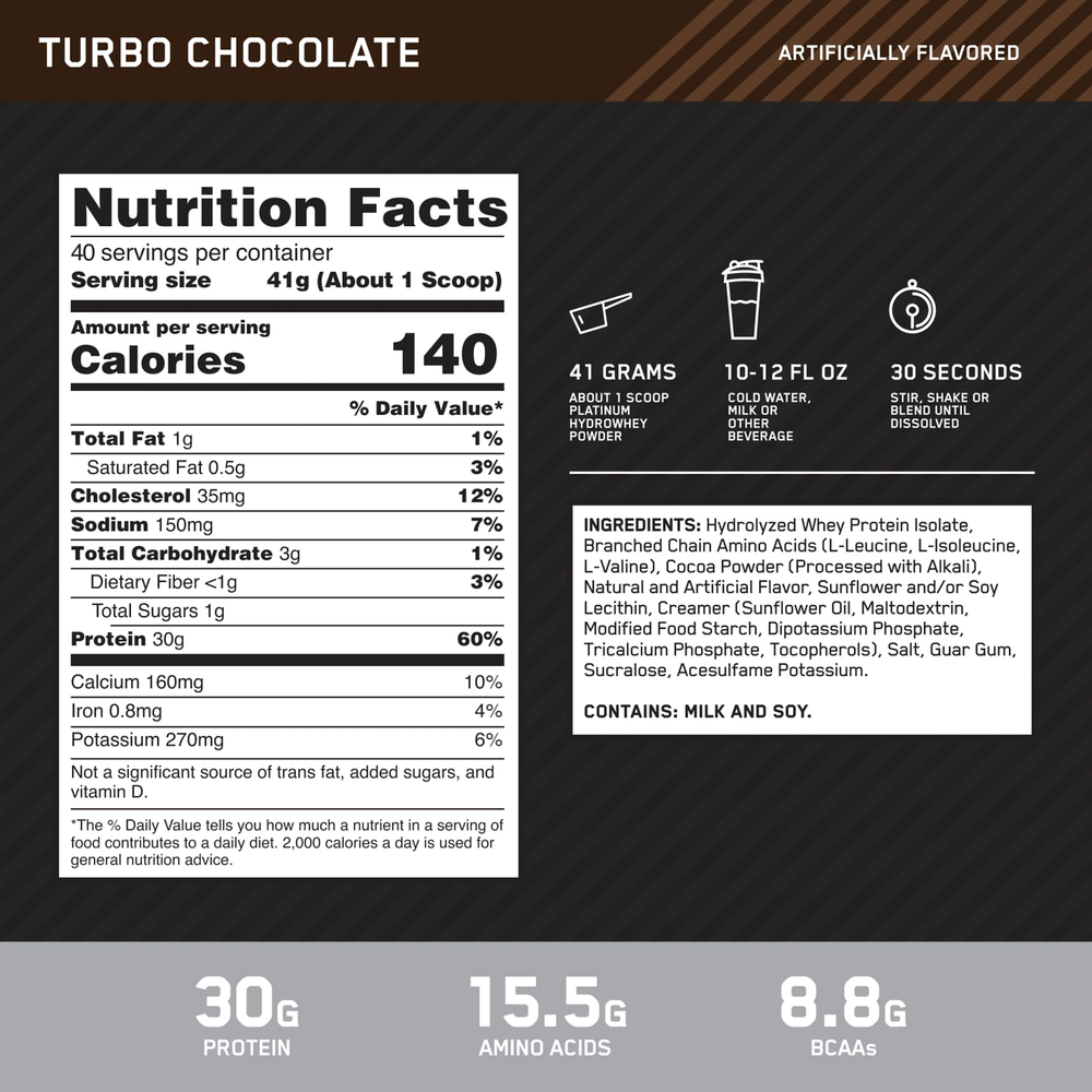 Optimum Nutrition, Platinum Hydro Whey, гидролизованный изолят сывороточного протеина, турбо-шоколад, 1,64 кг (3,61 фунта)
