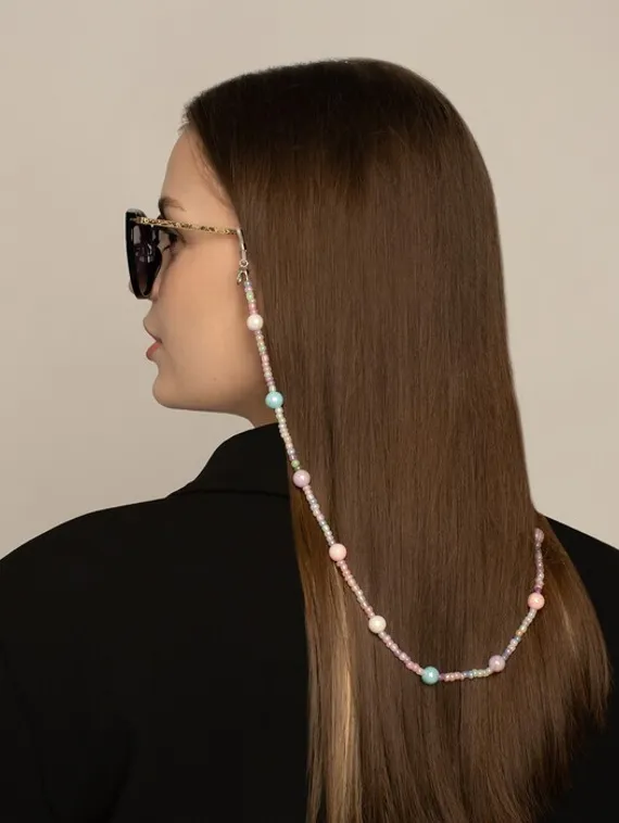 Цепочка для очков "Бусинки" бабл-гам, цвет розово-голубой, 70 см