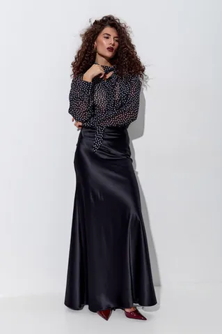 Блуза из шифона в горошек черного цвета