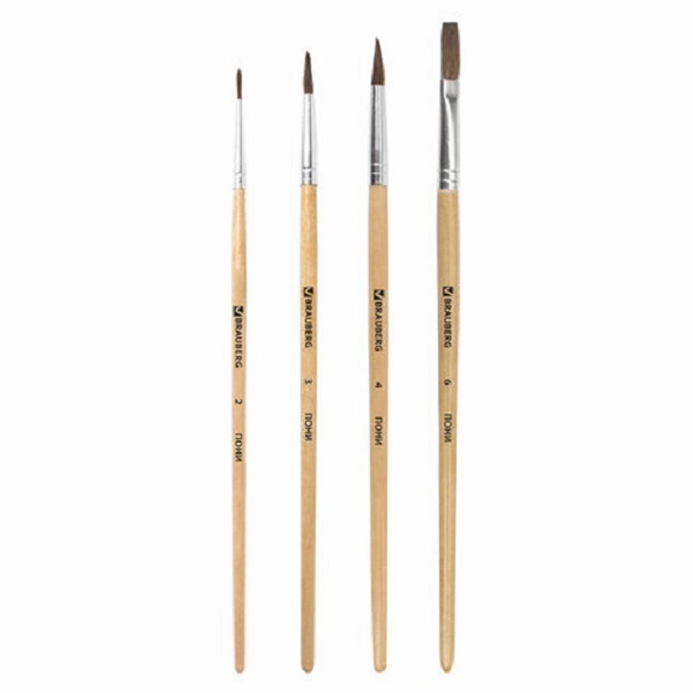 Набор кистей пони, 4шт (2 3 4 6), в блистере, Brauberg