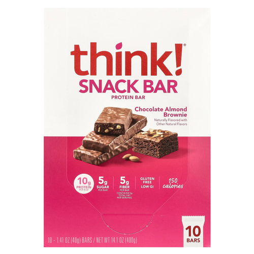 Think !, Протеиновые и клетчатые батончики, шоколадно-миндальный брауни, 10 батончиков по 40 г (1,41 унции)