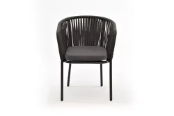 "Бордо" стул плетеный из роупа, каркас алюминий темно-серый (RAL7024) муар, роуп серый 15мм, ткань темно-серая 019