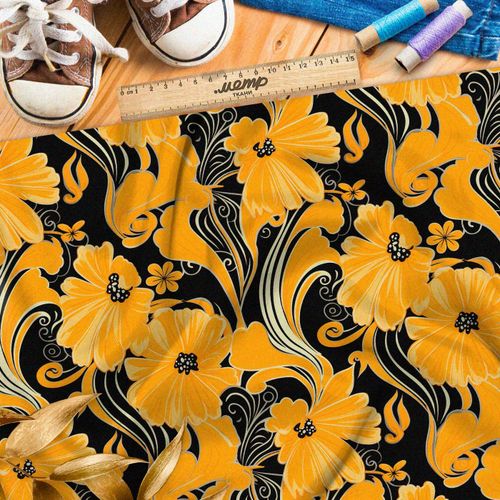 Ткань премиум сатин золотистый оркестр вдохновения