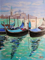 Картина авторская маслом на холсте 33х46 см на стену для интерьера "Венецианские гондолы"