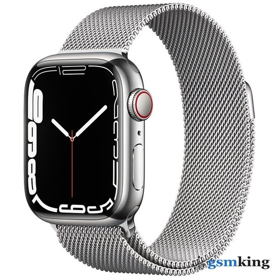Apple Watch Series 7 GPS + Cellular 41mm Silver Stainless Steel Case with Milanese Loop MKHF3LL/A