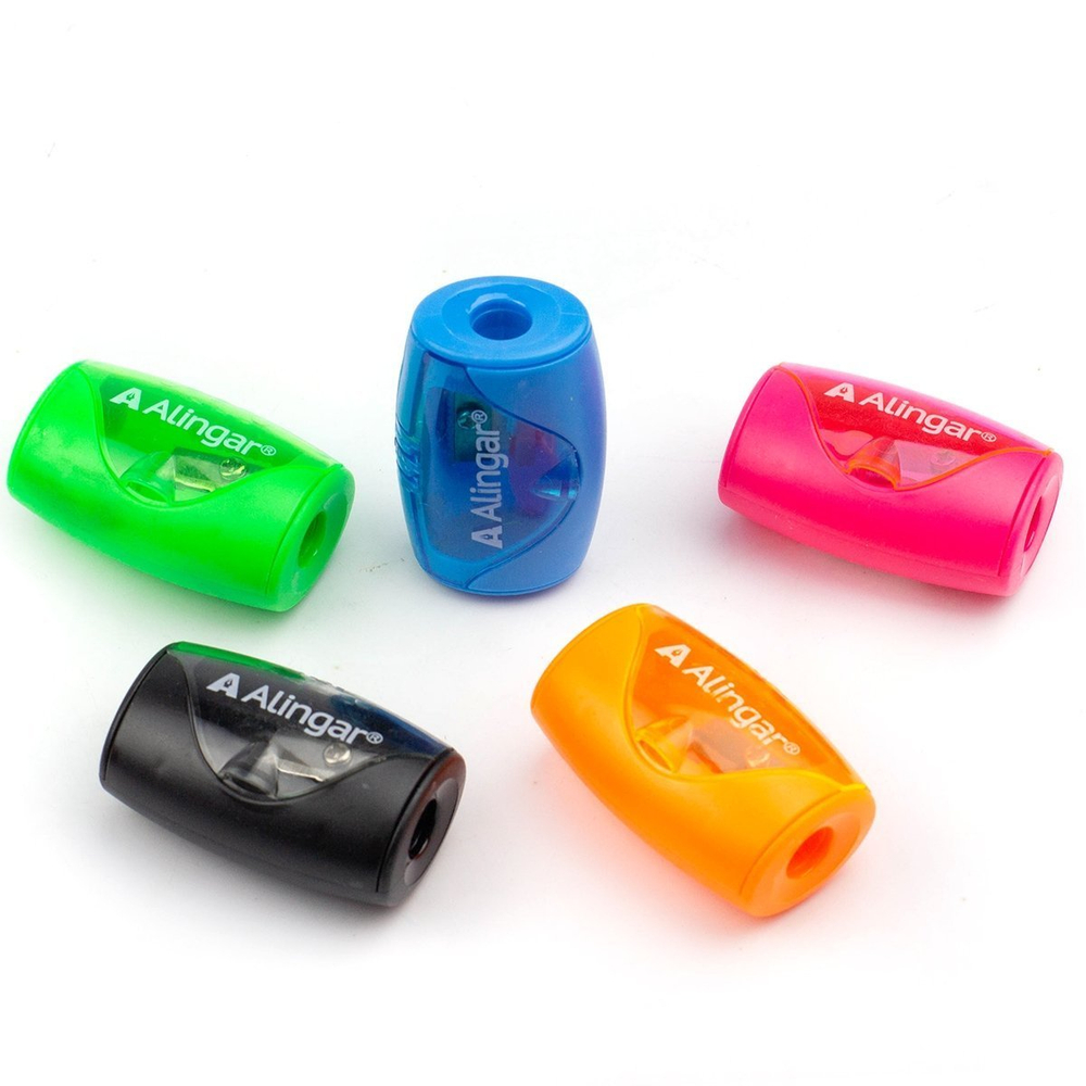 Точилка пластиковая Alingar, 1 отверстие, контейнер, ассорти, упаковка пластиковая банка(50шт)