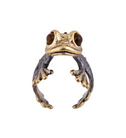 AM-3727 Кольцо «Лягушка Амазонская» (латунь, янтарь)