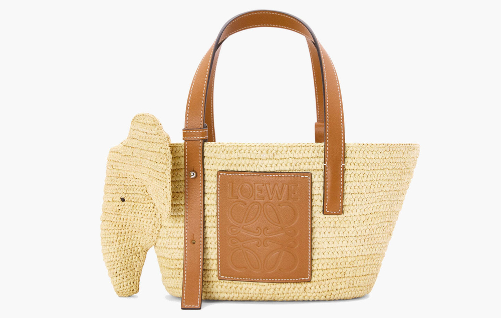 Сумка Loewe Elephant Raffia and Calfskin Leather Small Basket Bag "Natural Brown"