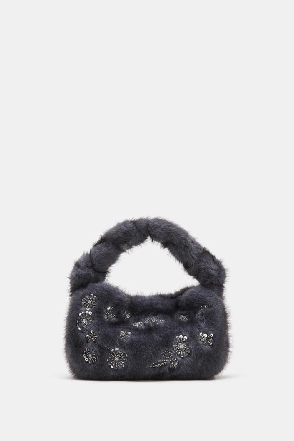 ZARA МИНИ-СУМКА С БЛЕСТЯЩЕЙ ОТДЕЛКОЙ ПОД МЕХ, ЛИЛОВЫЙ