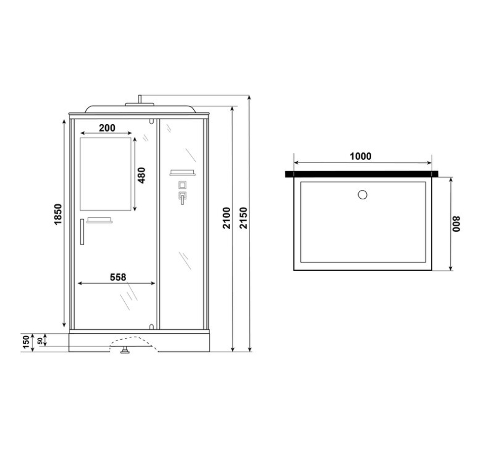 Душевая кабина Niagara Standart ST100/80/15Q/BL (100х80х215) прямоугольник,поддон 15см,распашная,проф.черный,3 места