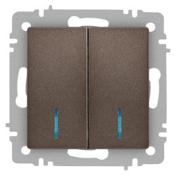 Выключатель Intro Accent 6-105-08 двойной с подсветкой, 10А-250В, IP20, СУ, AL/CU, бронза | Intro