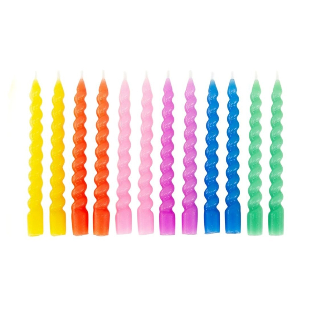 Свечи «Спирали» с держателями в ярких цветах 8 см, 12 шт