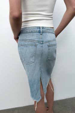 ZARA ДЖИНСОВАЯ ЮБКА TRF С РАЗРЕЗАМИ, ГОЛУБОЙ