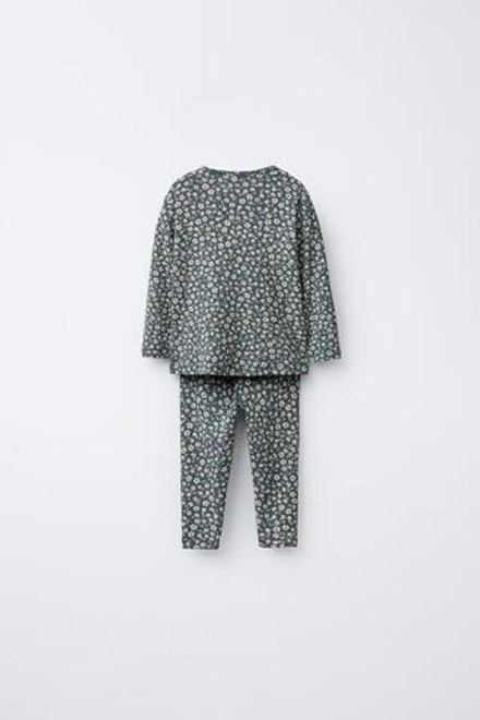 ZARA КОМПЛЕКТ ИЗ ФУТБОЛКИ И ЛЕГИНСОВ С ЦВЕТОЧНЫМ ПРИНТОМ, НЕФТЯНОЙ
