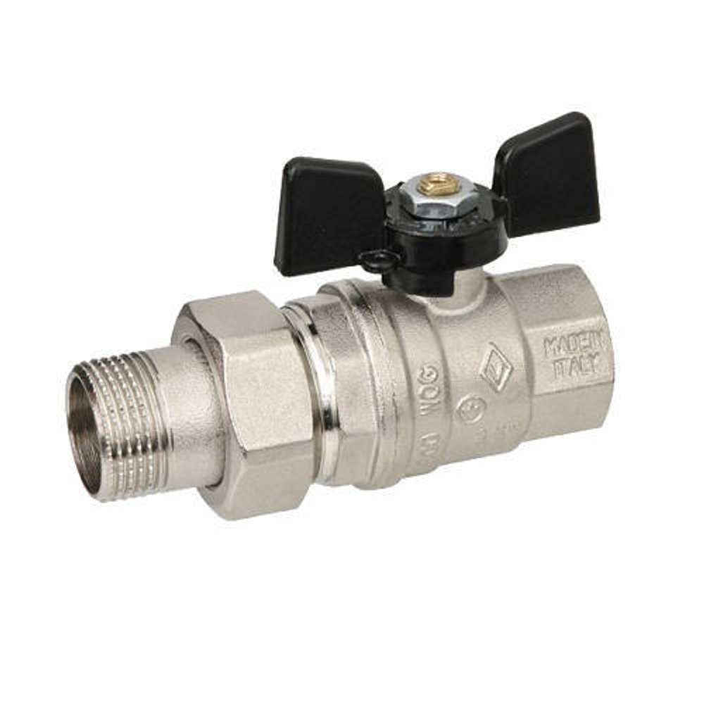 Кран шаровой полнопроходной Bugatti Oregon 322 - 1/2" (ВР/НР-американка, ручка-бабочка черная)
