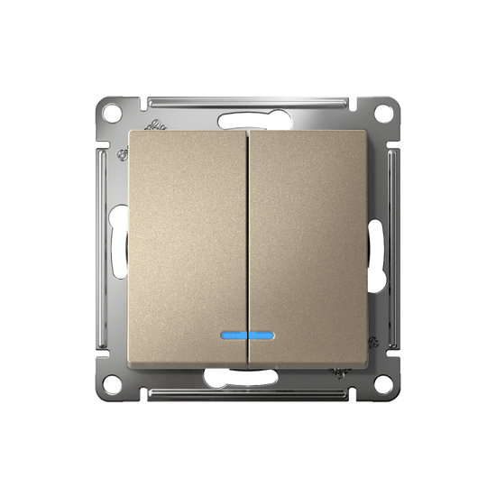 Выключатель 2-кл. СП AtlasDesign 10А IP20 (сх. 5а) 10AX с подсветкой механизм шампань SE ATN000553