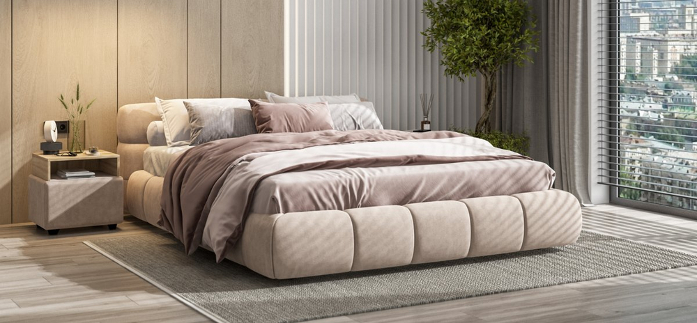 Босс Дрим Кровать+ПМ 180 Велюр Монолит латте